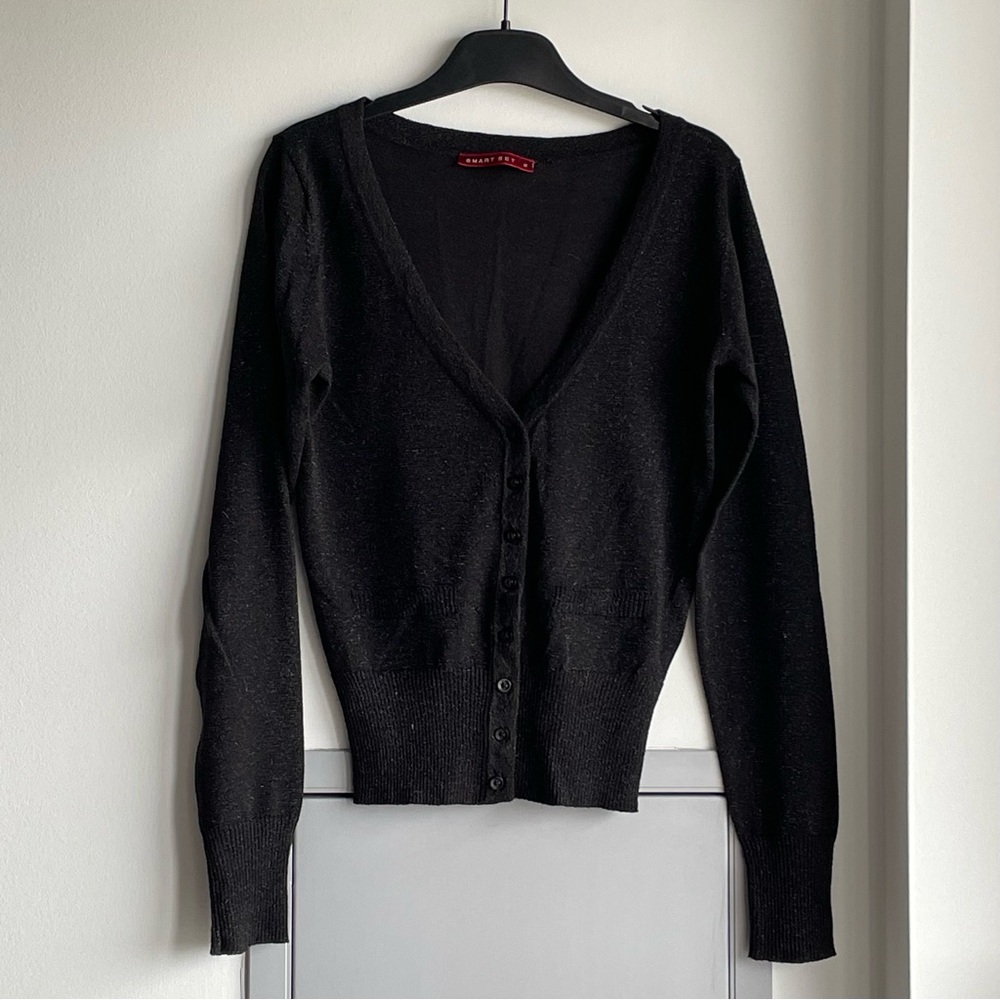 SMART SET Black Sparkle Button-Up Cardigan
